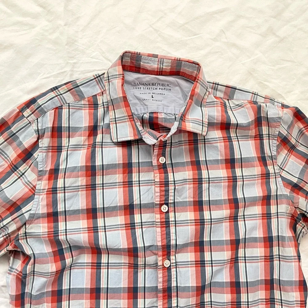 Banana Republic Mens Button Long Sleeve Shirt | Luxe Stretch Poplin | Size L
